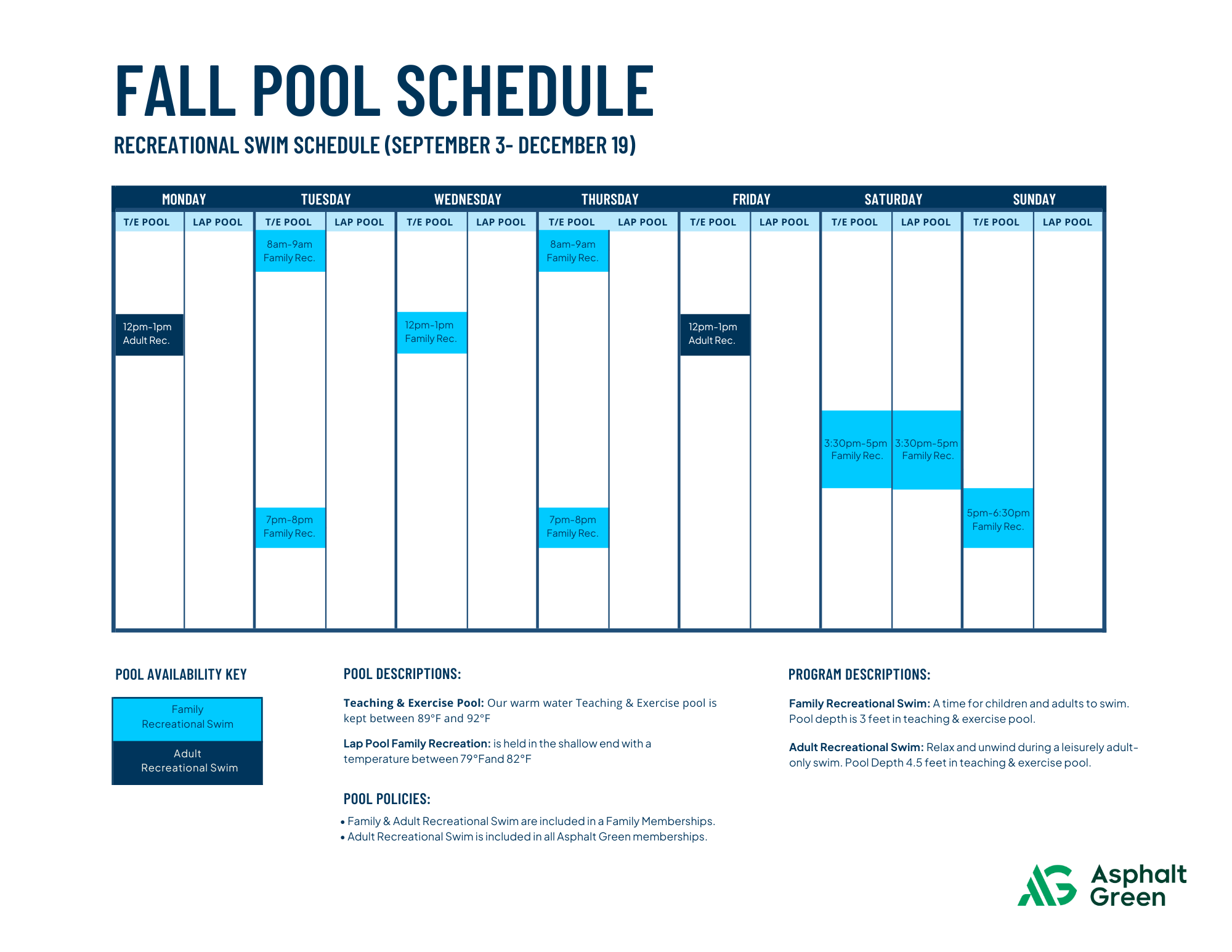 Member Recreational Swim Schedule